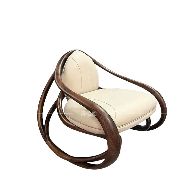 Black walnut leather balcony lazy chair villa living room leisure solid wood rocking chair
