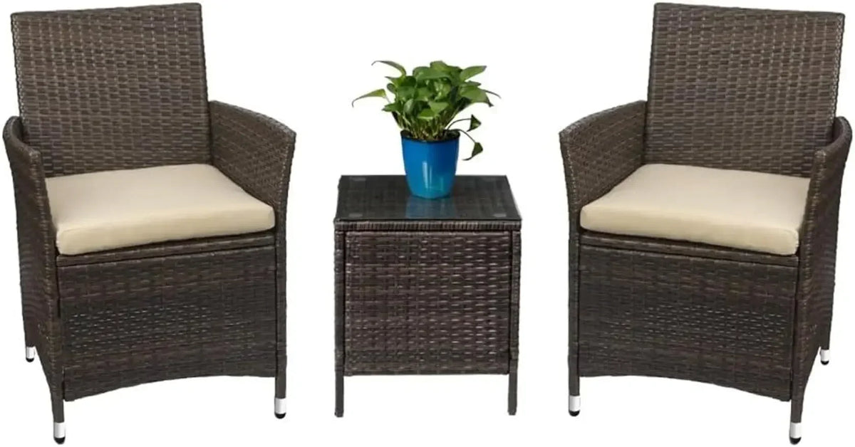 #For Patio Porch Furniture Sets 3 Pieces PE Rattan Wicker Chairs with Table Outdoor Garden Furniture Sets (Brown/Beige)&