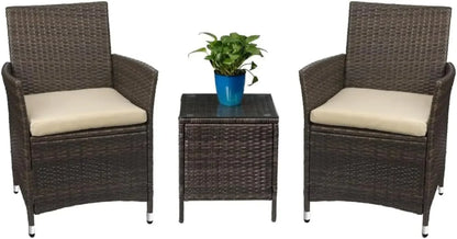 #For Patio Porch Furniture Sets 3 Pieces PE Rattan Wicker Chairs with Table Outdoor Garden Furniture Sets (Brown/Beige)&