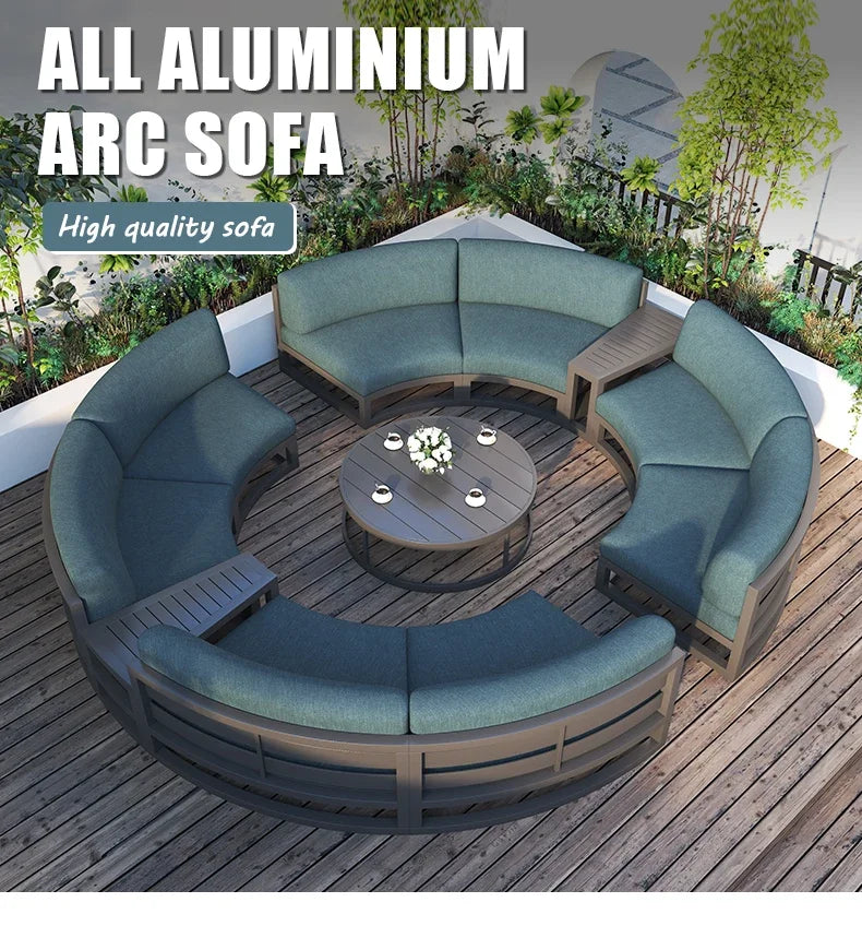 Fulin Garden Furniture Curved Lattice Aluminum Duick-dry Reticulated Cushions Sectional Modular Outdoor Sofa