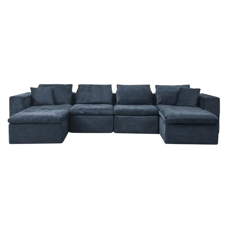 143 Inch U-Shaped Modular Sectional Sofa with Comfy Chaise, Deep Seat for Living Room, No Assembly Required, Blue