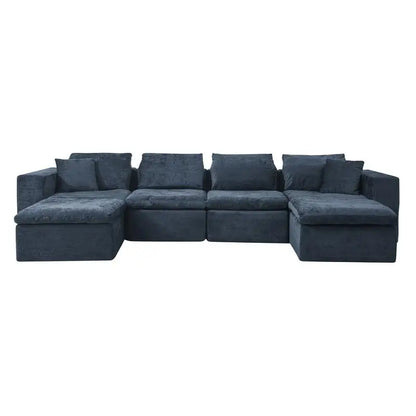 143 Inch U-Shaped Modular Sectional Sofa with Comfy Chaise, Deep Seat for Living Room, No Assembly Required, Blue