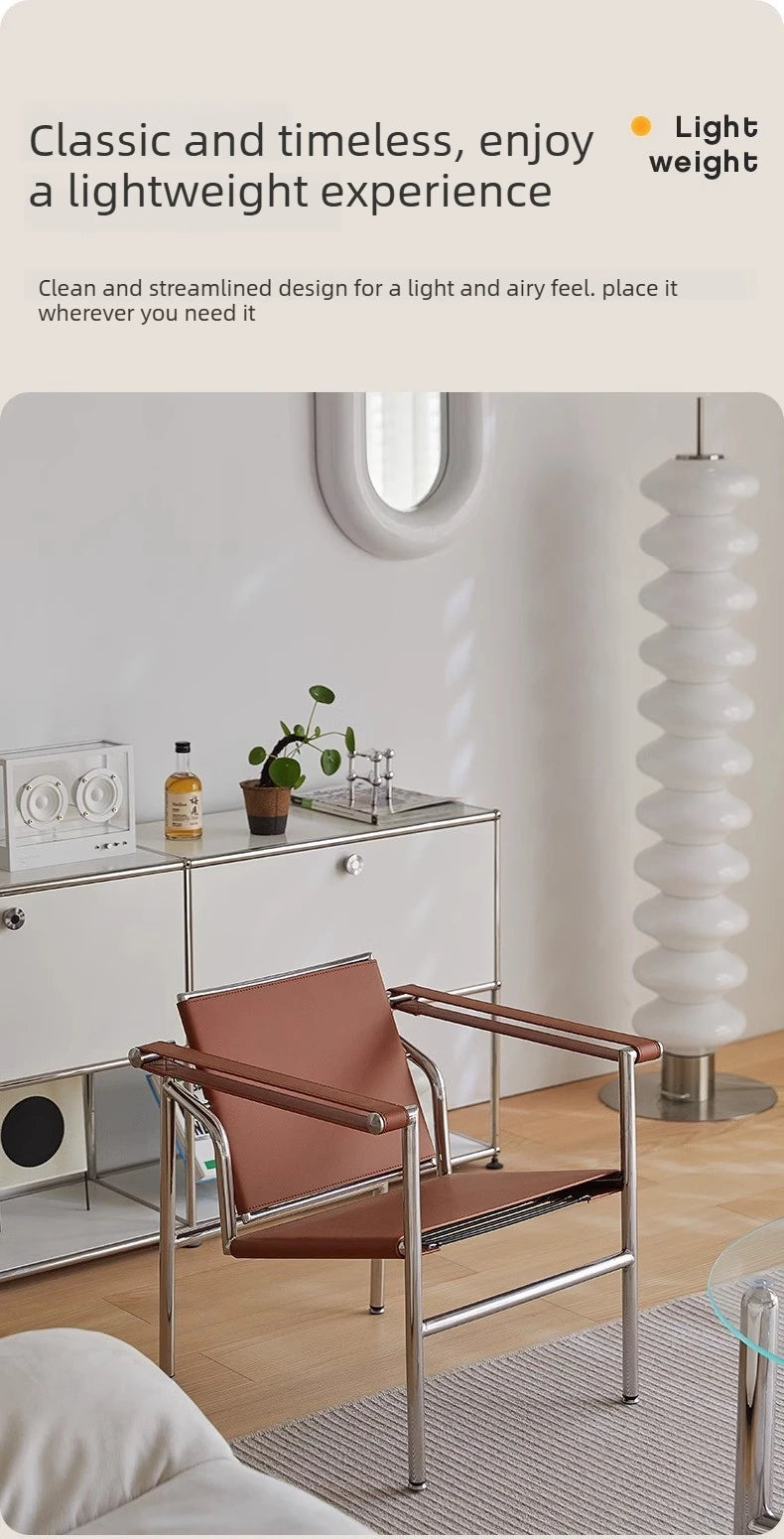 Nordic Modern Medieval Style Stainless Steel Tube Leisure Lounge Chair Designer Furniture Hotel Home Matching Coffee Shop Chair