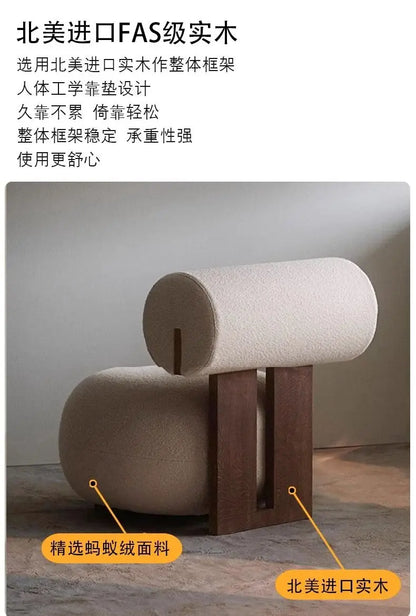 Nordic, Solid Wood, Sofa Chair, Modern, Light Luxury, Cream Style, Living Room, Lazy, Chair, Leisure Chair