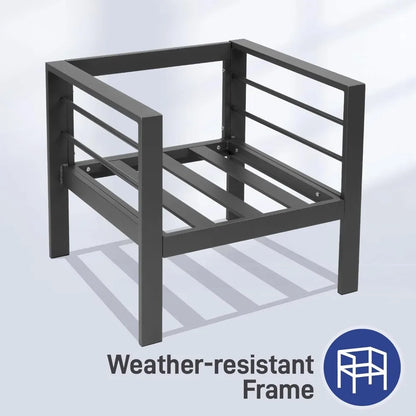 Aluminium modern patio furniture with coffee table, 7-piece outdoor conversation set, dark grey cushions, suitable for balcony