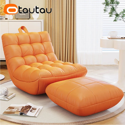 OTAUTAU Bean Bag Lounger Cover Without Filler Floor Seat Lazy Sofa Bed Couch Beanbag Sac with Footrest Stool Ottoman SF024