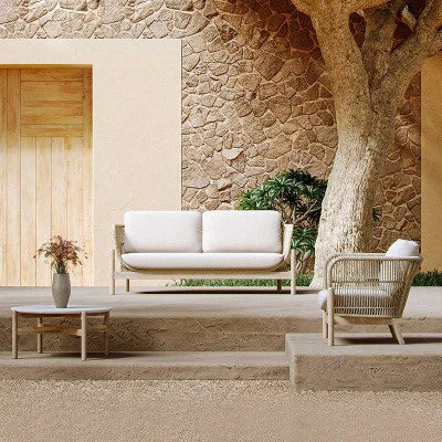 Outdoor rattan sofa courtyard garden open-air balcony leisure outdoor solid wood teak villa