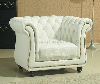 Hot Sale Modern White Leather Sofa Set Furniture  Chesterfield 321 Sofa Leather Living Room Sofas
