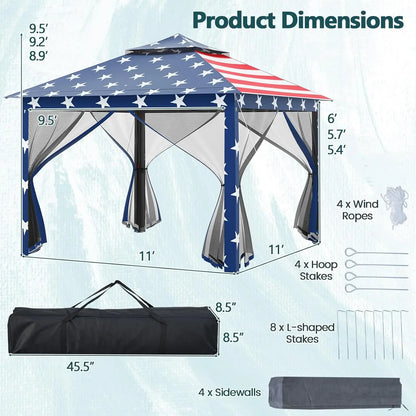 11 ft × 11 ft Pop up Gazebo, Portable Screen Canopy Shelter w/Mesh Netting Sidewalls, Vented Top, Drainage Holes,, Customized