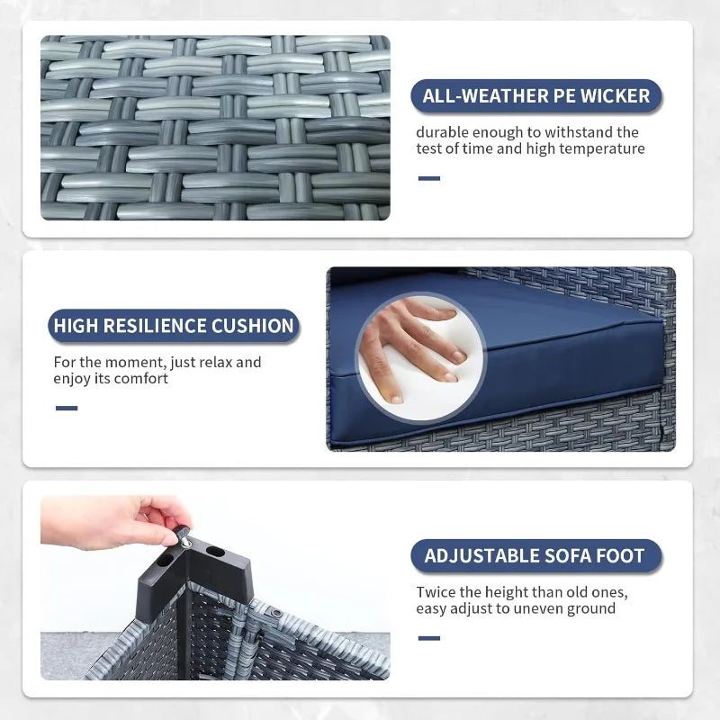 7 Piece Wicker Patio Furniture Sets Outdoor Conversation Set, PE Rattan Sectional Sofa Couch with Storage Table and Non-Slip Nav