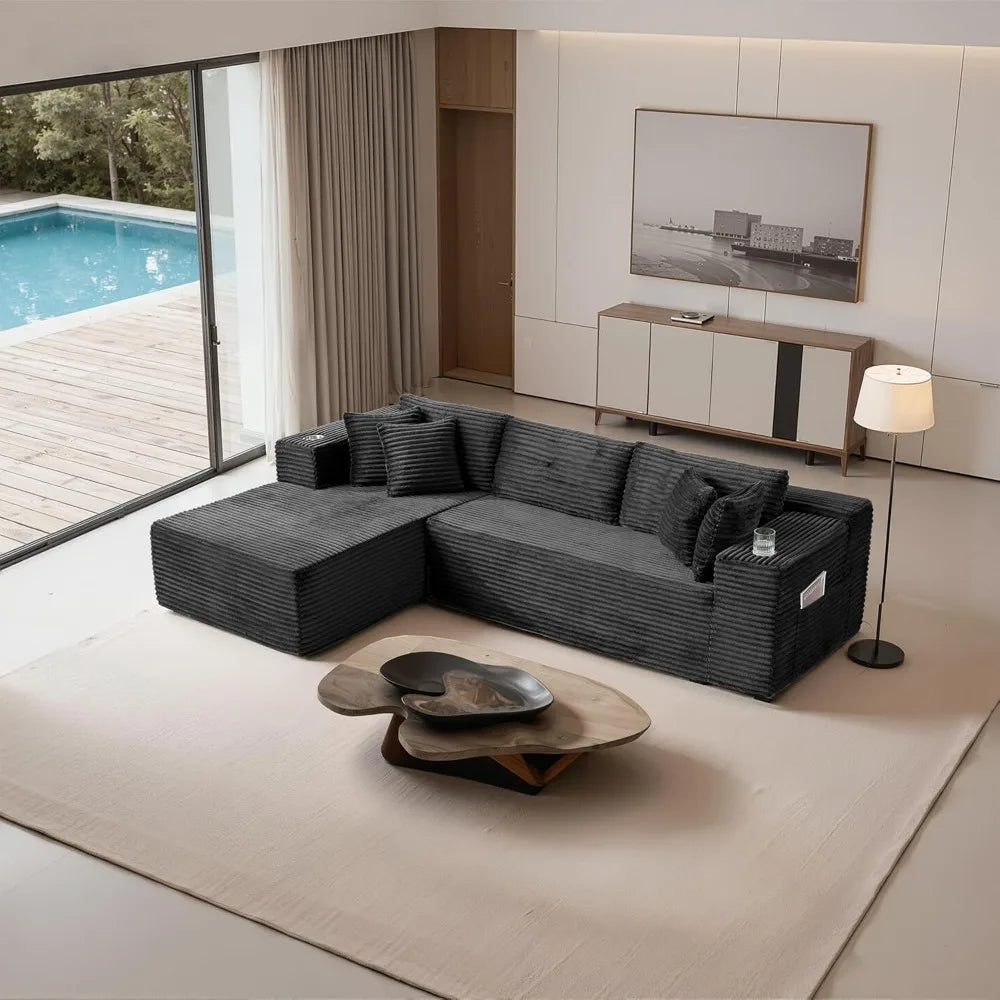 105'' Boneless Cloud Couch Modular Sectional Sofa, Comfy L Shaped Upholstered Corduroy Sectional Couches for Living Room