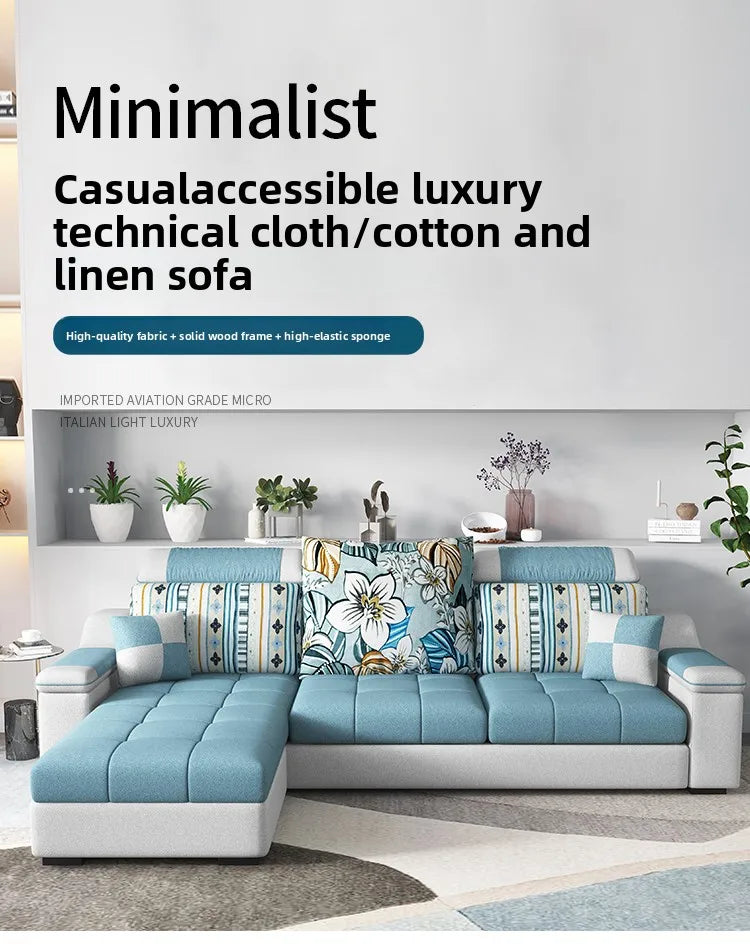 Modern minimalist Nordic fabric sofa with recliner family small apartment hotel living room bedroom