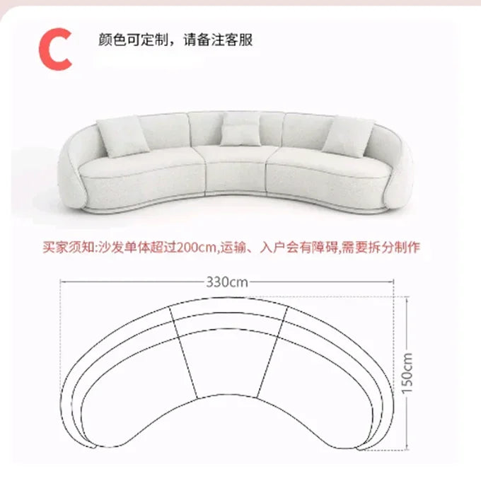 Sili Style Living Room Moon Faux Leather Fabric Nordic Designer Semi-Arc Light Luxury Cashew Curved Sofa living room furniture