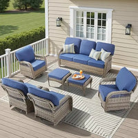 7 Pieces Outdoor Furniture Set with Swivel Chairs, Wicker Swivel Rocker Patio Chairs Set of 4 Outdoor 3 Seater Sofa with Ottoman