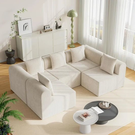 146'' L-Shape Modular Sectional Couch Deep Seat High Density Memory Foam Cloud Sofa for Living Room