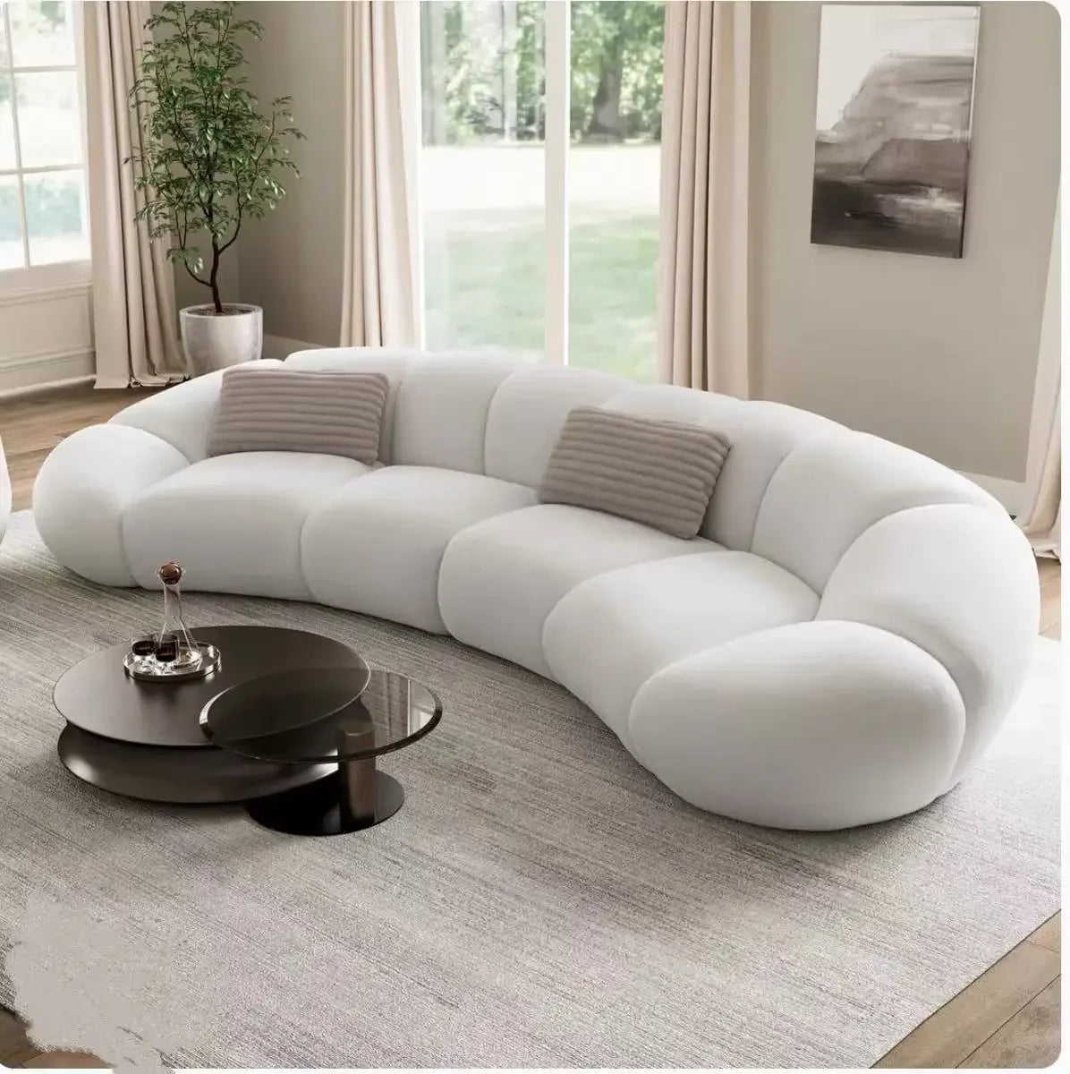 French cream wind curved sofa Italian minimalist leisure living room fabric light luxury sofa02A