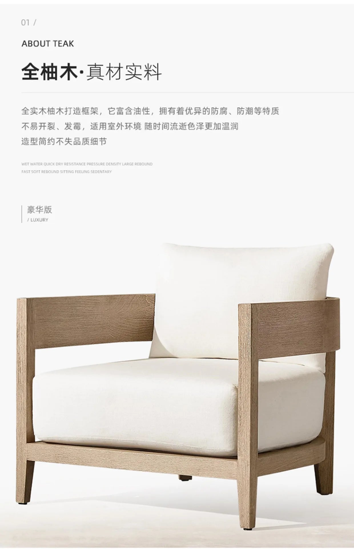 Italian Style Simplicity Waterproof and Sunscreen Garden Sofas Teak Modern Garden Sofas Designer Outdoor Furniture Divano HBOS