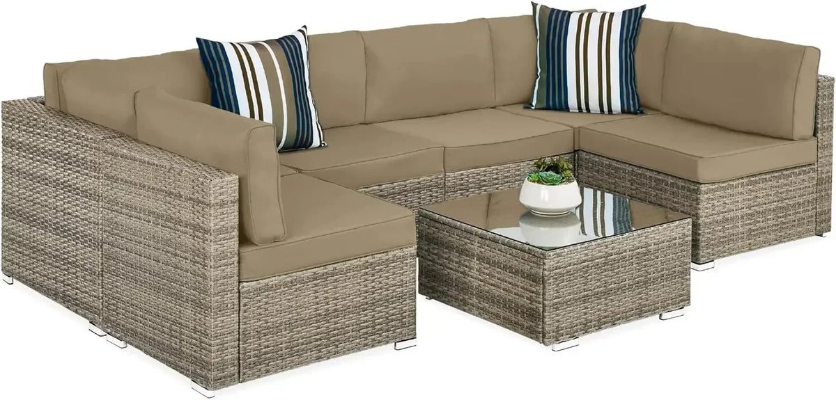 # Outdoor Furniture 7Piec Sets W/2Pillows, Coffee Table, Cover Included, Wicker Conversation Couch Set, Patio Furniture Set #