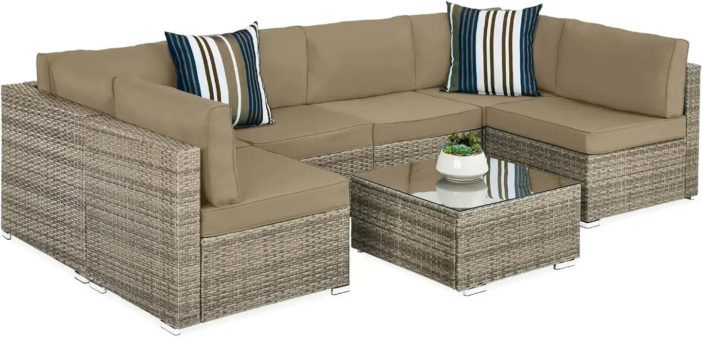 # Outdoor Furniture 7Piec Sets W/2Pillows, Coffee Table, Cover Included, Wicker Conversation Couch Set, Patio Furniture Set #