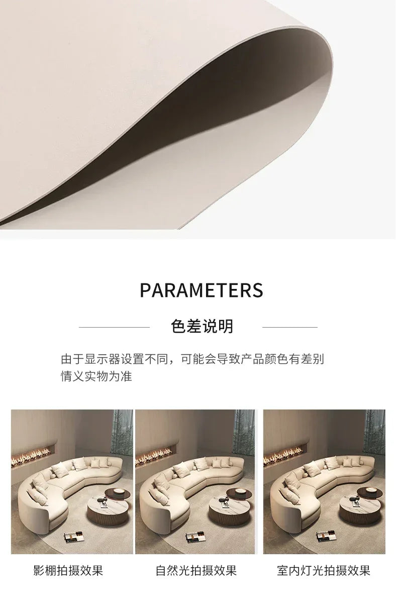 Italian Minimalist Circular Curved Leather Sofa Large Apartment Living Room Corner Leather Sofa