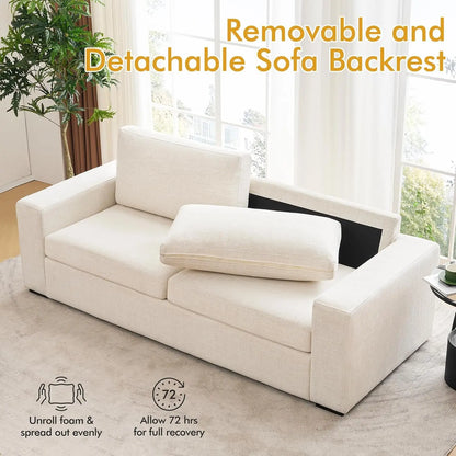 85" Modern Sofa Couches for Living Room, 3 Seater Sofa, Natural Linen Deep Seat Sofa with Upholstered Cushion&Detachable Cover,