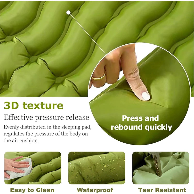 Outdoor 2 Persons Travel Bed Air Mat Double Sleeping Pad for Camping Self-Inflating Mat Sleeping Mattress with Pillow for Hiking