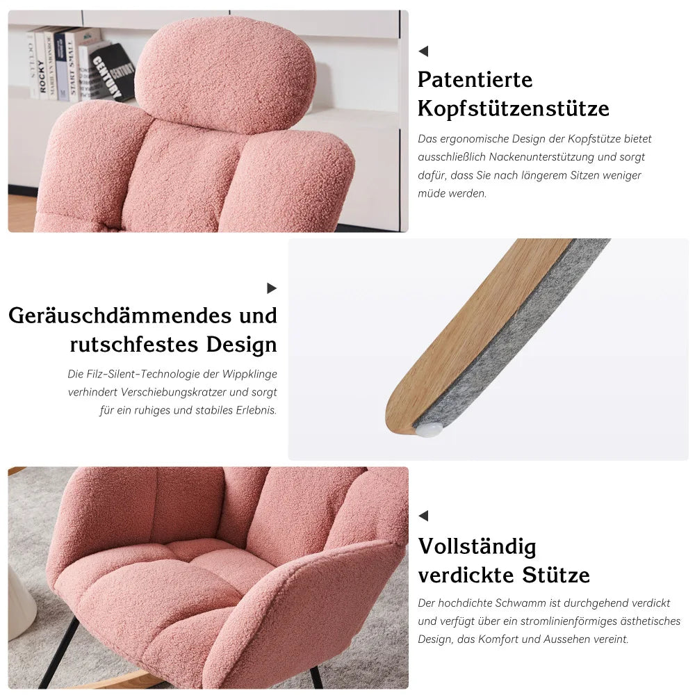 Modern Swing Chair in Teddy Fabric with Tufted Cover Upholstered Seathigh backrest for Living and Bedroom