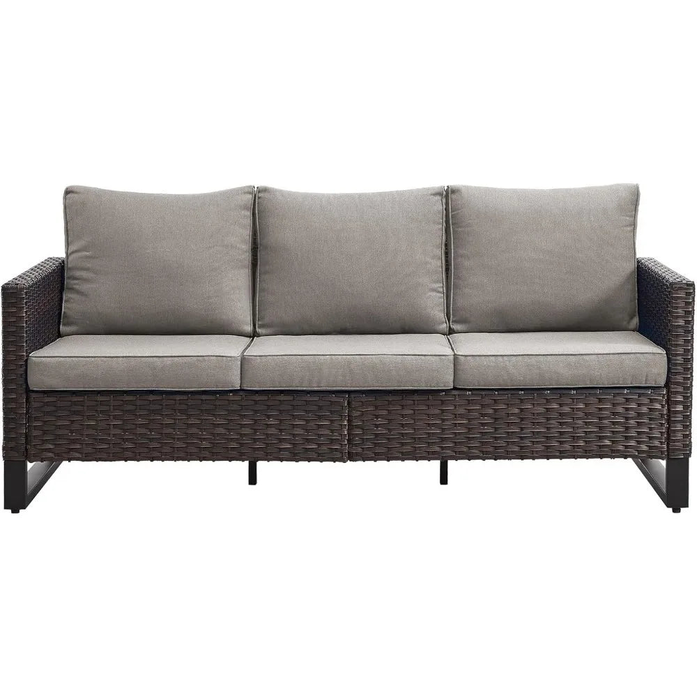Outdoor Couch Patio Furniture: Wicker Patio Sofa with Deep Seat High Back, 800Lbs Weight Capacity Oversize Outdoor
