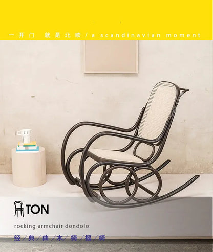 Natural rattan Nordic Ins rocking chair balcony chair living room home lazy rocking simple recliner nap