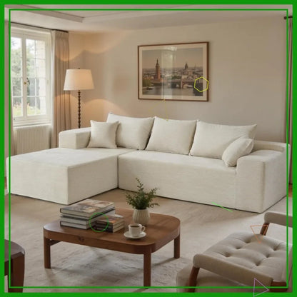 103" L-Shaped Modular Cloud Couch for Living Room, Left Facing Chaise, Deep Seat Memory Foam, No Assembly, Beige Corduroy