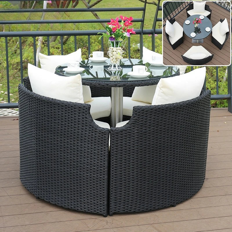 Outdoor leisure courtyard rattan chair five-piece combination outdoor villa open-air balcony creative storage home back chair