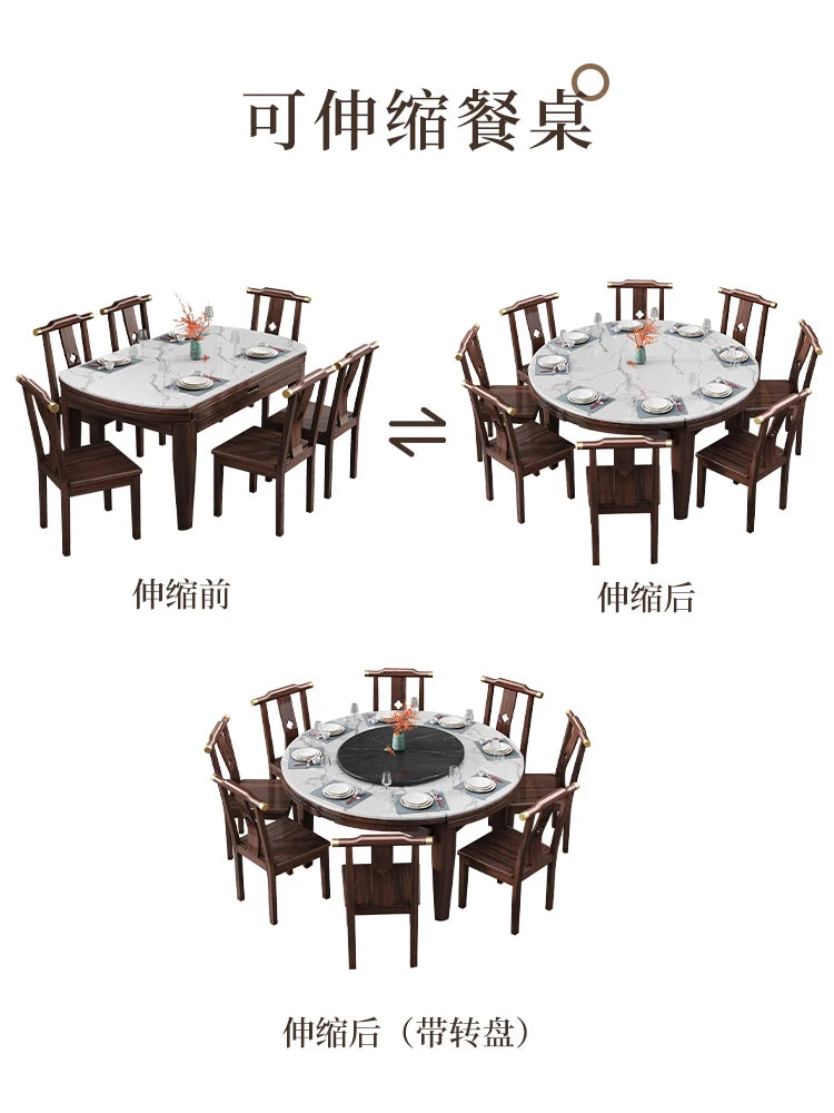 AB rock slab folding dining table telescopic combination purple gold sandalwood small apartment household round dining table