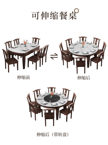 AB rock slab folding dining table telescopic combination purple gold sandalwood small apartment household round dining table