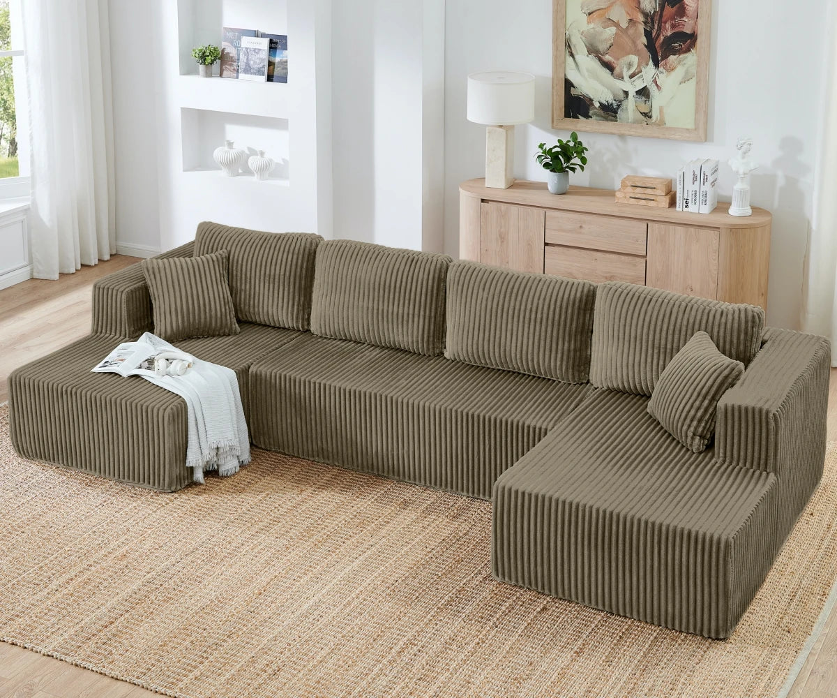 Striped corduroy U-shaped modular combination sofa sofa compression