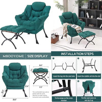 Modern Lounge Chair with Folding Ottoman, Armrests, Side Pocket, and Foldable Footrest for Leisure Reading