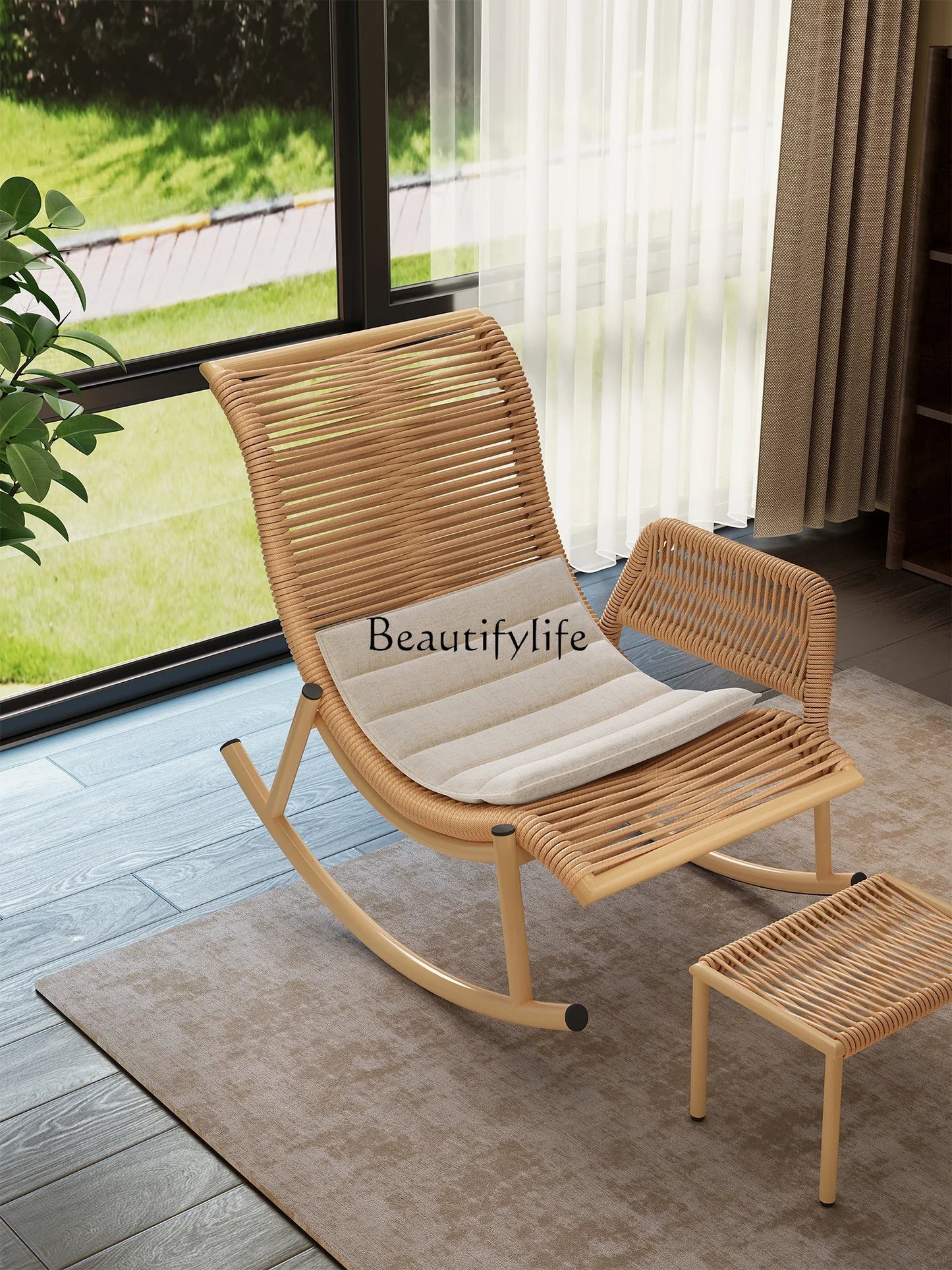 1Rocking Chair Recliner Adult Can Sleep casual Living Room Outdoor Courtyard Rattan Chair