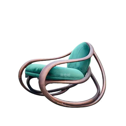 Black walnut leather balcony lazy chair villa living room leisure solid wood rocking chair