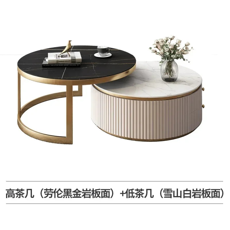LXLight luxury rock slab coffee table Nordic simple modern round telescopic size coffee table