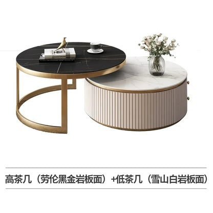 LXLight luxury rock slab coffee table Nordic simple modern round telescopic size coffee table