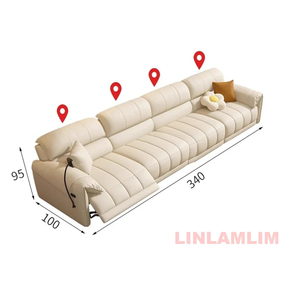 Modern Electric Reclining Sofa with Adjustable Footrest, USB, and Foldable Center Console – Italian Genuine Leather Power Sofa