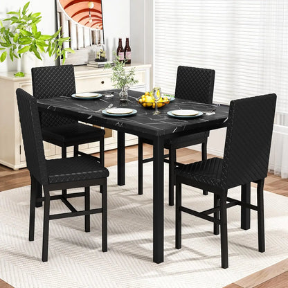 Dining Table Set for 4 Kitchen Table and Chairs Set of 4 Faux Marble Kitchen and Dining with Velvet Upholstered Dinner Chairs
