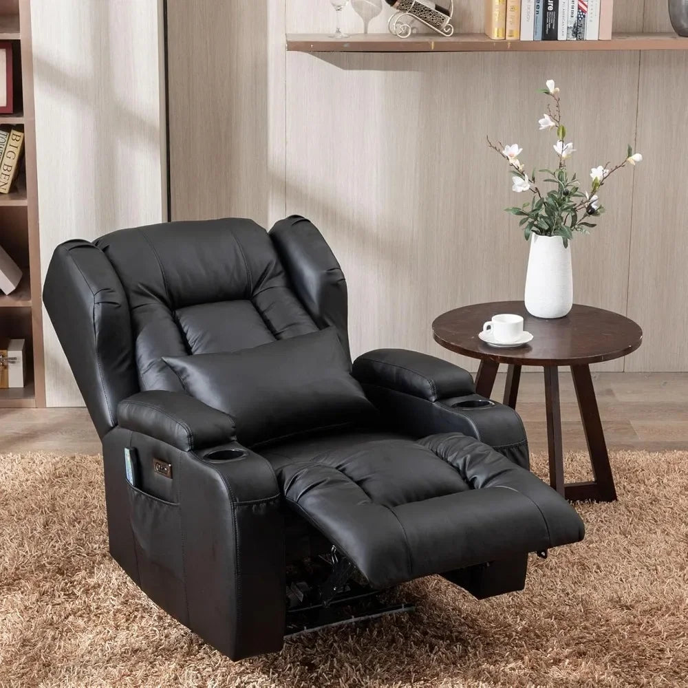 Power Recliner Chair – Overstuffed Home Theater Seating with Heat, Massage, Electric Reclining & Sleeper Function