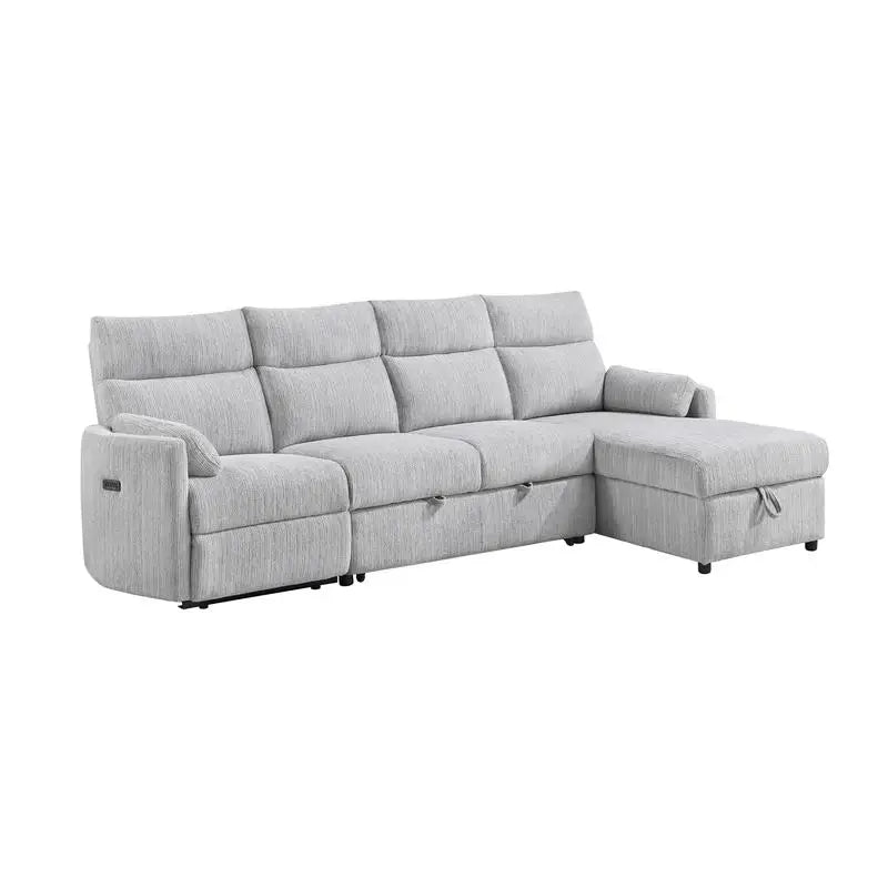 Grey Sleeper Sofa with Storage Chaise Lounge, Versatile Design for Living Room or Guest Room, Compact and Stylish Furniture