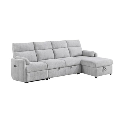 Grey Sleeper Sofa with Storage Chaise Lounge, Versatile Design for Living Room or Guest Room, Compact and Stylish Furniture