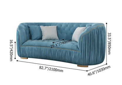 83"  Blue Velvet Curved Sofas Upholstered Tufted 3-Seater Sofa Couch Luxury Modern for for Home Apartment Living Room furniture