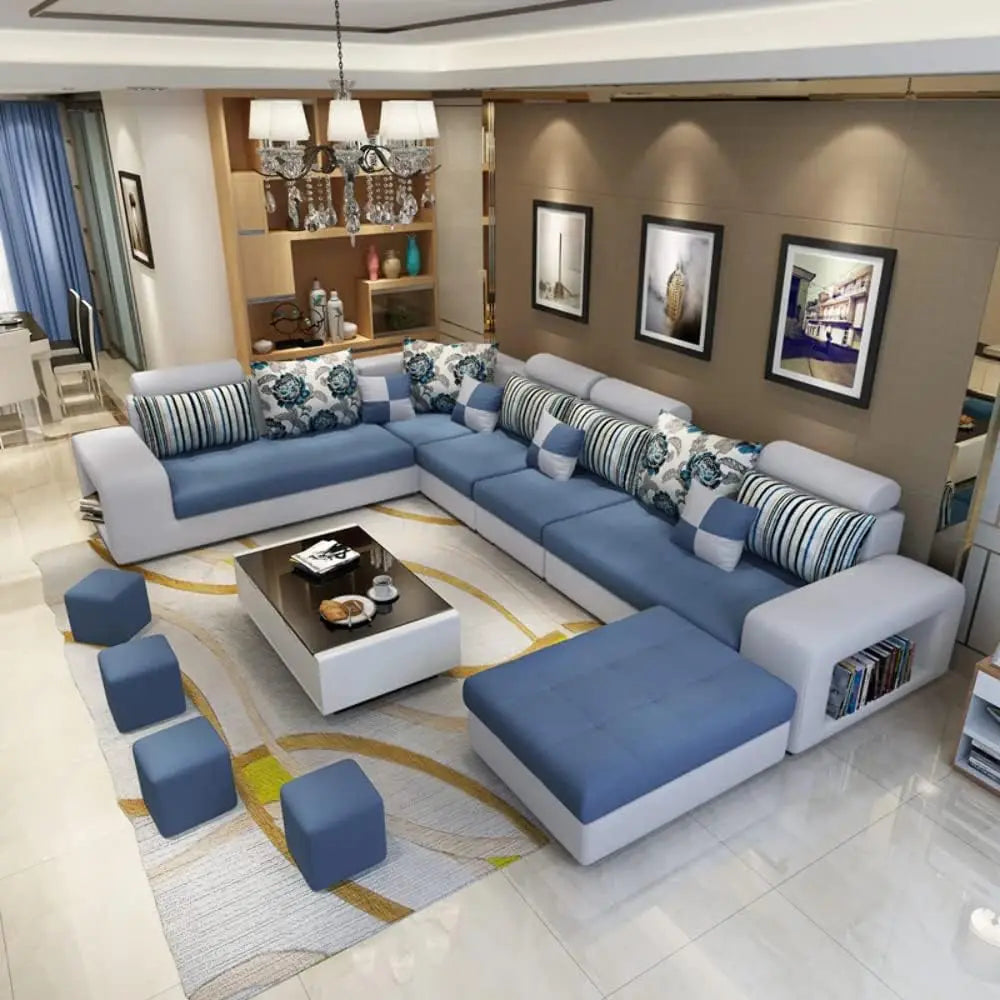 SS U-Shape Sectional Couch Fabric Upholstered Sofa Couches Sectional Couches For Living Room 7 Seater Modern Sectional Sofa