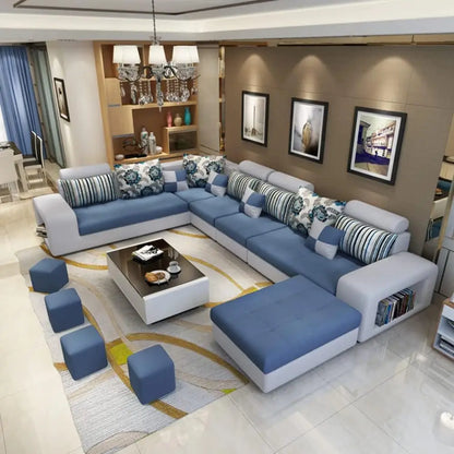 SS U-Shape Sectional Couch Fabric Upholstered Sofa Couches Sectional Couches For Living Room 7 Seater Modern Sectional Sofa