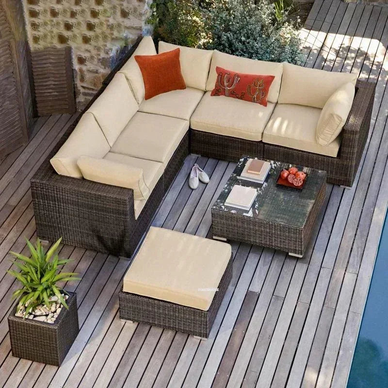 Luxury Terrace Courtyard Garden Furniture Outdoor Garden Sofa Combination Outdoor Waterproof Sun Protection Leisure Sofa Chair N