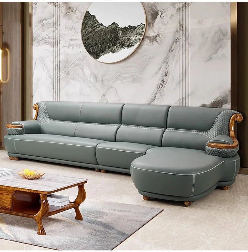 Modern minimalist, ebony leather sofa, new Chinese combination