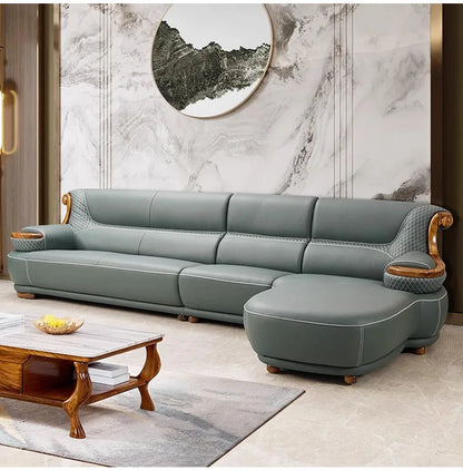 Modern minimalist, ebony leather sofa, new Chinese combination